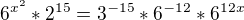 $6^{x^{2}}*{2^{15}} = {3^{-15}}*{6^{-12}}*{6^{12x}}$