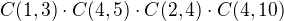 $C(1,3)\cdot C(4,5)\cdot C(2,4)\cdot C(4,10)$