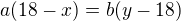 $a(18-x)=b(y-18)$