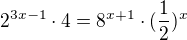 $2^{3x-1}\cdot 4=8^{x+1}\cdot (\frac{1}{2})^{x}$