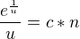 $\frac{e^\frac{1}{u}}{u}=c*n$