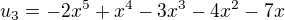 kopírovat do textarea $u_{3}=-2x^{5}+x^{4}-3x^{3}-4x^{2}-7x$