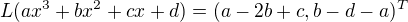 $L(ax^{3} + bx^{2} + cx + d) = (a-2b+c, b - d -a)^{T}$