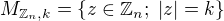 $M_{\mathbb{Z}_n,k}=\{z \in \mathbb{Z}_n; \; |z|=k\}$
