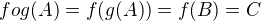 $fog(A) = f(g(A))=f(B)=C$