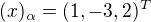 $(x)_{\alpha} = (1, -3, 2)^T$