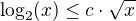 $\log_2(x)\leq c\cdot\sqrt x$
