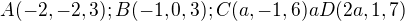 $A(-2,-2,3); B(-1,0,3); C(a,-1,6) a D(2a,1,7) $
