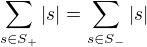 $\sum _{s\in S_+} |s| = \sum _{s\in S_-} |s|$