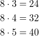 kopírovat do textarea $8\cdot 3=24\\8\cdot 4=32\\8\cdot 5=40$