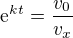 $\mathrm{e}^{kt}=\frac{v_0}{v_x}$