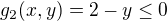 $g_2(x,y)=2-y\leq 0$