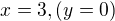 $x=3, (y=0)$