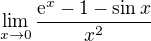 $\lim_{x\to 0}{\frac{\mathrm{e}^x-1-\sin{x}}{x^2}}$