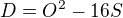 $D=O^2-16S$