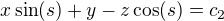 $x\sin(s)+y-z\cos(s)=c_2$