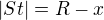 $|St| = R - x$