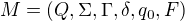 $M = (Q,\Sigma,\Gamma,\delta,q_0,F) $