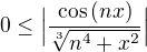 $0 \leq \Big|\frac{\cos{(nx)}}{\sqrt[3]{n^{4}+x^{2}}}\Big|$