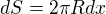 $dS = 2 \pi R dx$