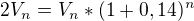 $2V_n = V_n * (1 + 0,14)^n$