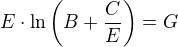 $E\cdot\ln\(B+\frac CE\)=G$