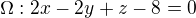 $\Omega : 2x-2y+z-8=0$
