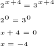 $2^{x+4}=3^{x+4}\nl2^{\tiny 0}=3^{\tiny0}\nlx+4=0\nlx=-4$