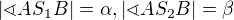 $|\sphericalangle AS_{1}B|=\alpha , |\sphericalangle AS_{2}B|=\beta $