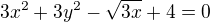 kopírovat do textarea $3x^{2}+3y^{2}-\sqrt{3x}+4=0$