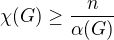 $\chi (G)\geq \frac{n}{\alpha(G)}$