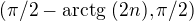 $(\pi/2-\text{arctg }(2n),\pi/2)$