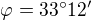 $\varphi = 33�12'$