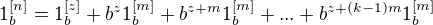 $1_{b}^{[n]} = 1_{b}^{[z]} + b^z1_{b}^{[m]} + b^{z+m}1_{b}^{[m]} + ... + b^{z+(k-1)m}1_{b}^{[m]}$