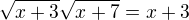 kopírovat do textarea $\sqrt{x+3}\sqrt{x+7}=x+3$