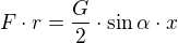 $F\cdot r = \frac{G}{2}\cdot \sin \alpha \cdot x$