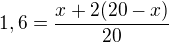 $1,6=\frac{x+2(20-x)}{20}$