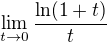 $\lim\limits_{t\to0}\frac{\ln(1+t)}t$