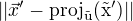 $||\vec{x}'-\rm{proj}_{\vec{u}}(\vec{x}')||$