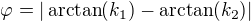 $ \varphi = |\arctan(k_1) - \arctan(k_2)| $