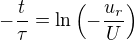 $ -\frac{t}{\tau} = \ln\(-\frac{u_r}{U}\)$