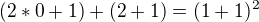 $(2*0+1)+(2+1)=(1+1)^2$