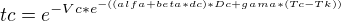kopírovat do textarea $tc=e^{-Vc*e^{-((alfa+beta*dc)*Dc+gama*(Tc-Tk))}}$