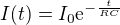 $I(t)=I_0\mathrm{e}^{-\frac{t}{RC}}$