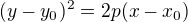 $(y - y_0)^2 = 2p(x - x_0)$