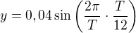 $y=0,04\sin\left(\frac{2\pi}T\cdot\frac T{12}\right)$
