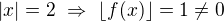 kopírovat do textarea $|x|=2\ \Rightarrow\ \lfloor f(x)\rfloor=1\neq0$
