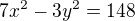 $7x^2-3y^2=148$