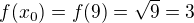$f(x_0)=f(9)=\sqrt{9}=3$