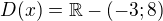 $D(x)=\mathbb{R}-(-3;8)$